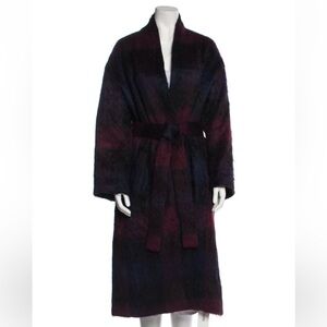 Vince Brushed Angora Wool Plaid Wrap Coat